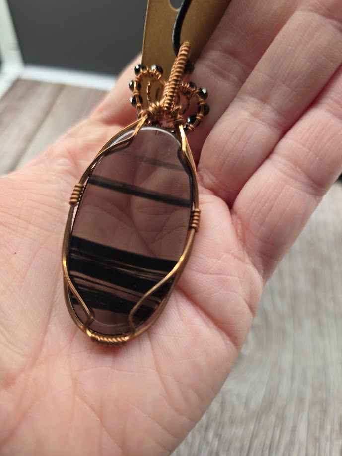 Midnight Lace Obsidian & Black Spinel Wire Wrapped Pendant