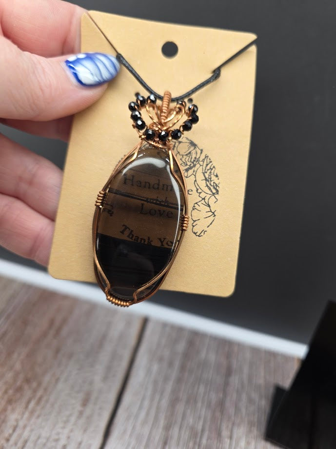 Midnight Lace Obsidian & Black Spinel Wire Wrapped Pendant