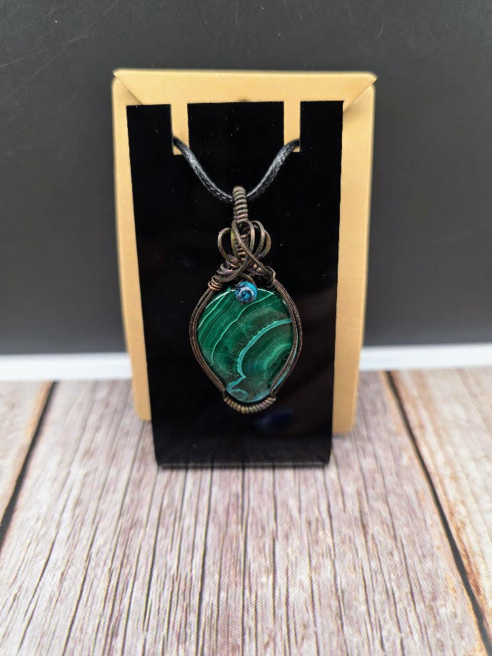 Malachite & Chrysocolla Wire Wrapped Pendant | Malacholla