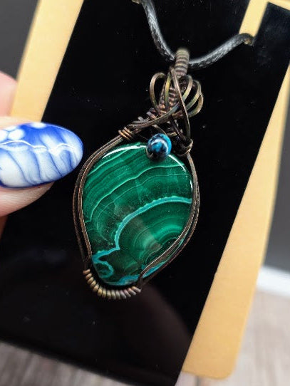 Malachite & Chrysocolla Wire Wrapped Pendant | Malacholla