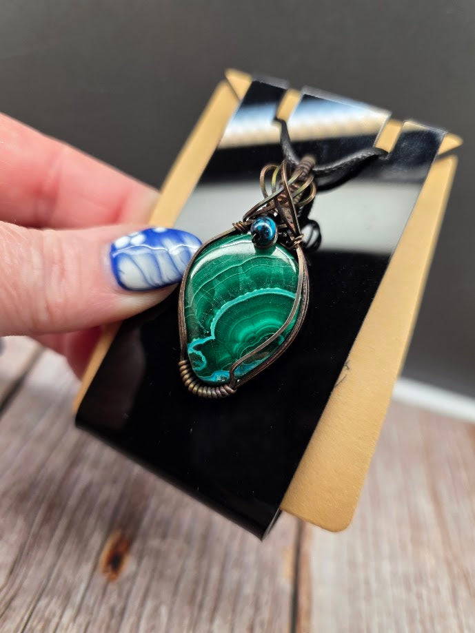 Malachite & Chrysocolla Wire Wrapped Pendant | Malacholla