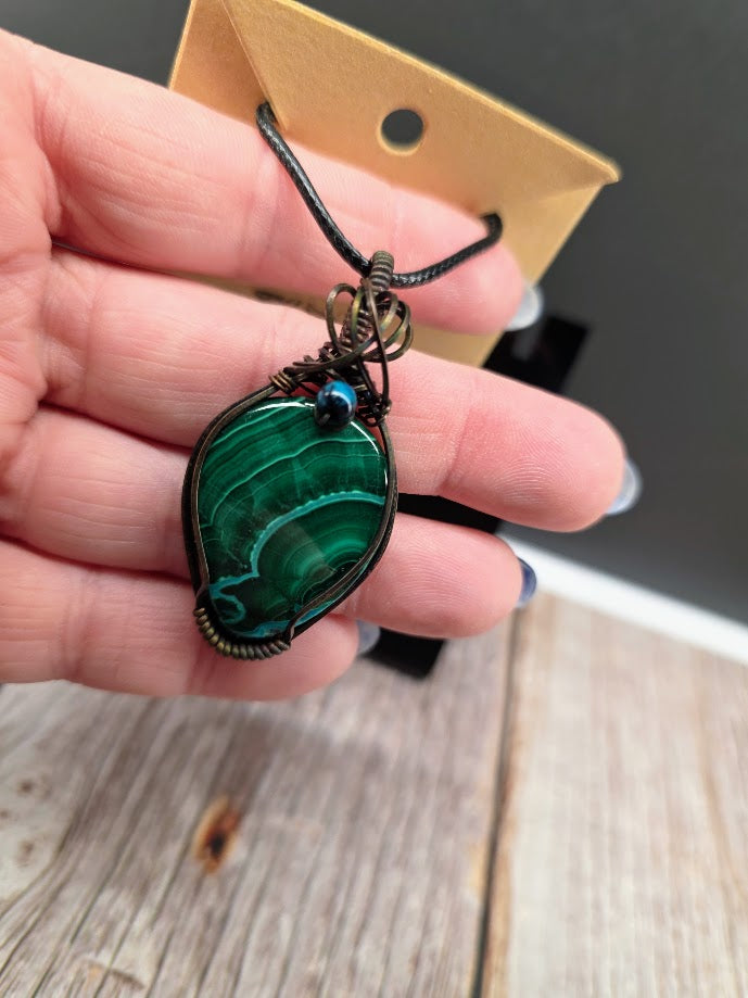 Malachite & Chrysocolla Wire Wrapped Pendant | Malacholla