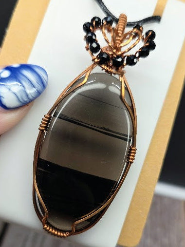 Midnight Lace Obsidian & Black Spinel Wire Wrapped Pendant