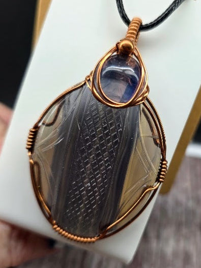Hand Carved Fluorite Wire Wrapped Pendant