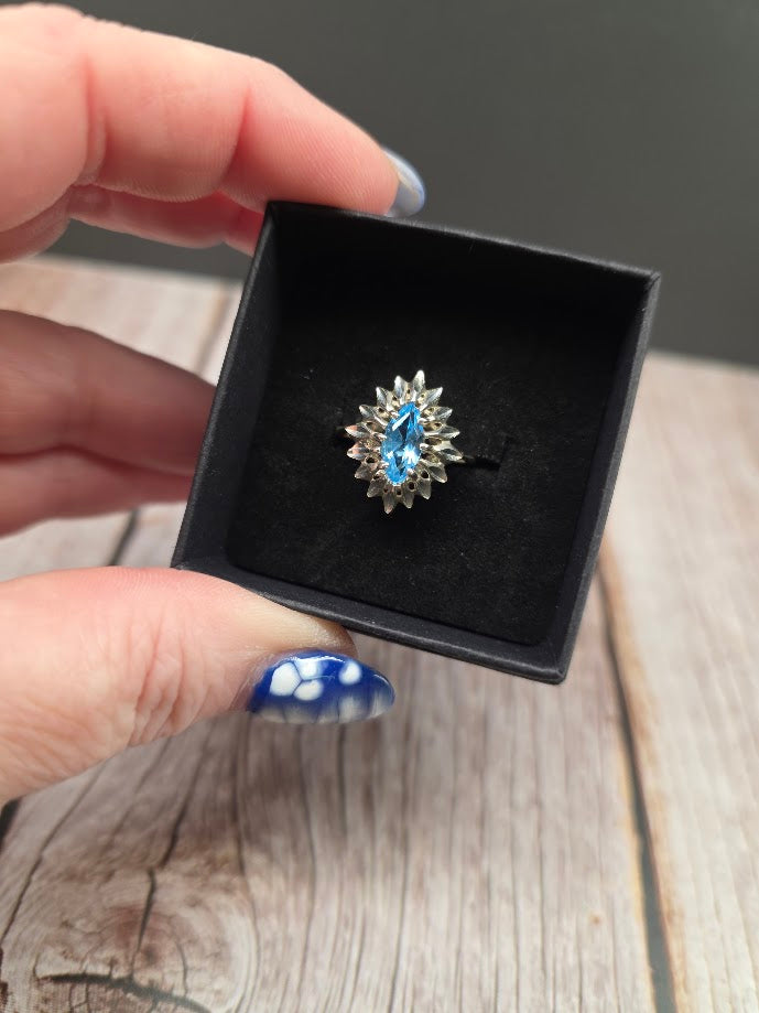 Marquise Blue Topaz Ring - Solid 925 Sterling Silver Ring - Size 7