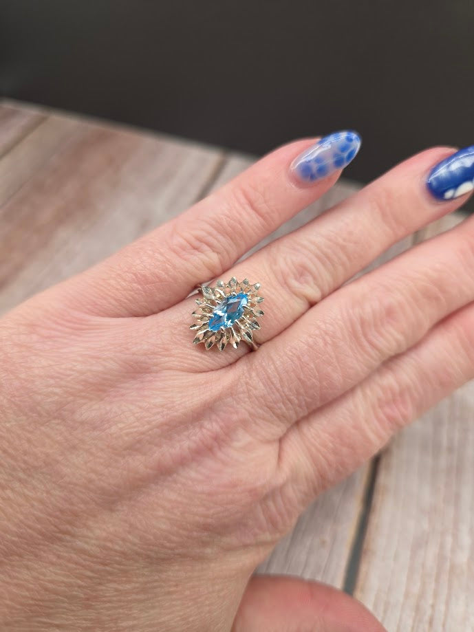 Marquise Blue Topaz Ring - Solid 925 Sterling Silver Ring - Size 7