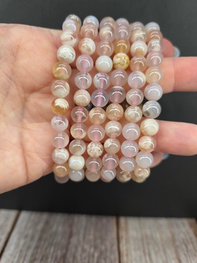 Natural Flower Agate 8mm Stretch Bracelet