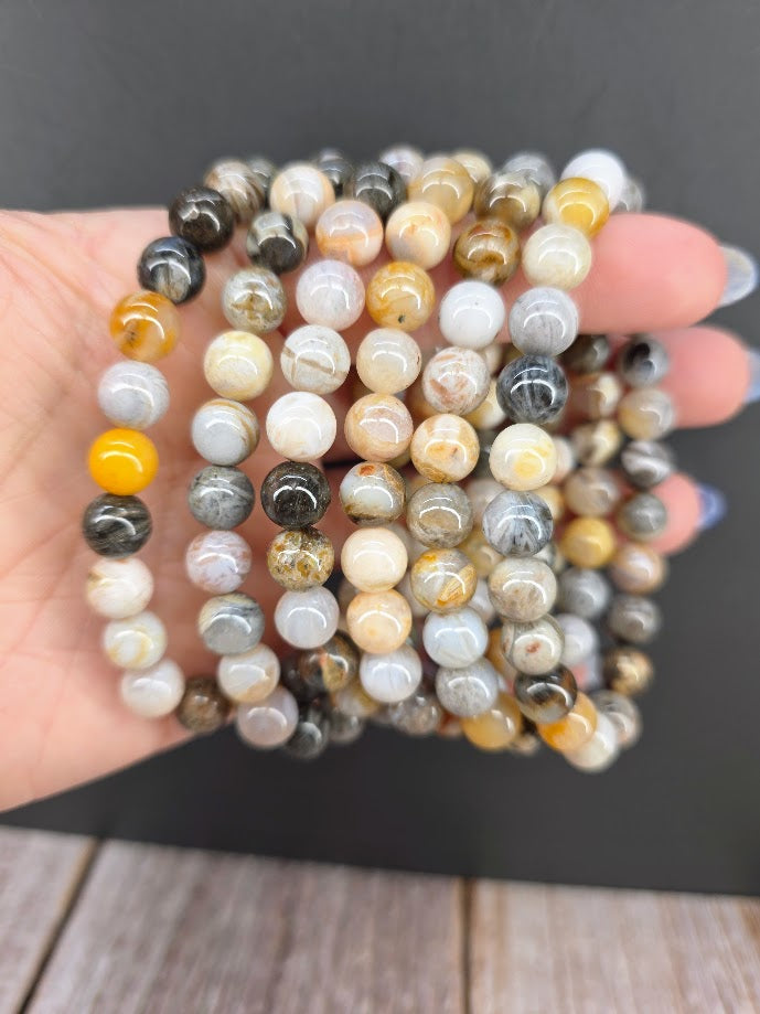 Natural Bamboo Agate 8mm Stretch Bracelet