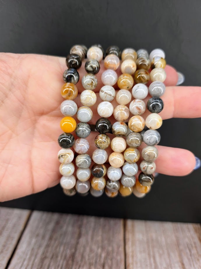 Natural Bamboo Agate 8mm Stretch Bracelet