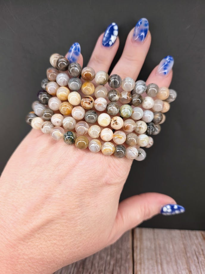 Natural Bamboo Agate 8mm Stretch Bracelet