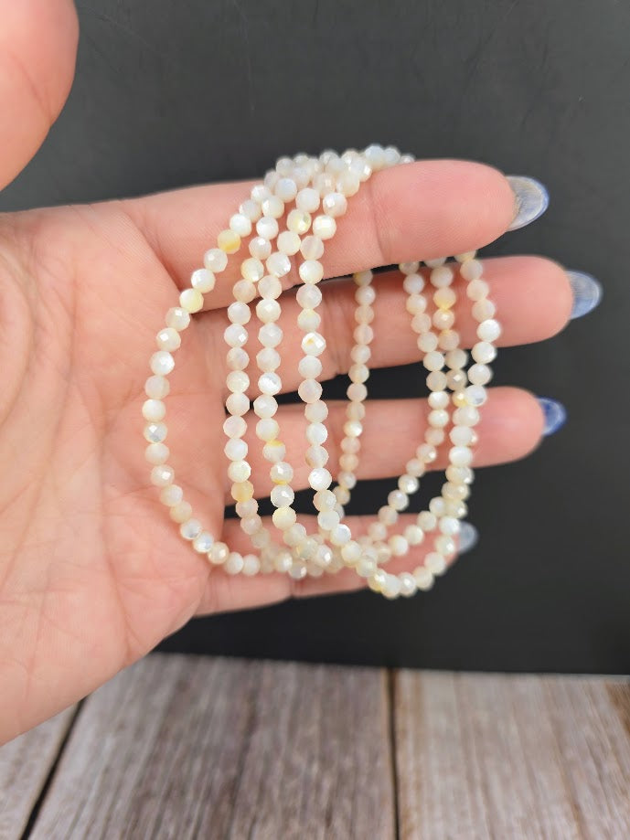 Natural Mother of Pearl Faceted 4mm Stretch Bracelet