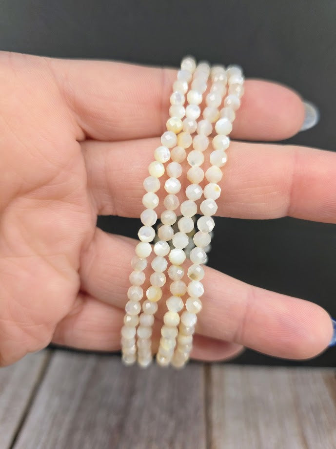Natural Mother of Pearl Faceted 4mm Stretch Bracelet