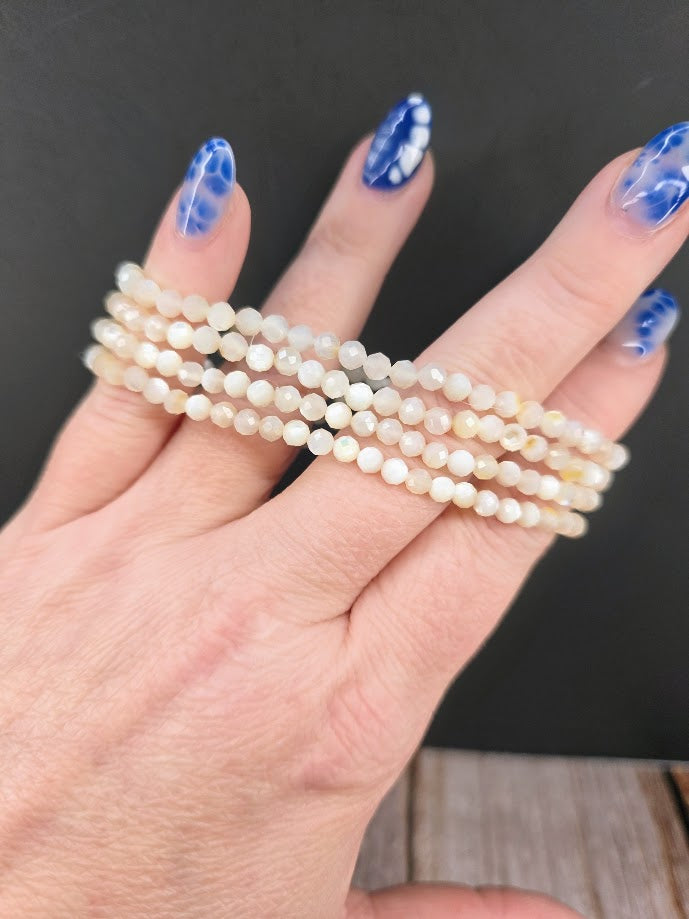 Natural Mother of Pearl Faceted 4mm Stretch Bracelet