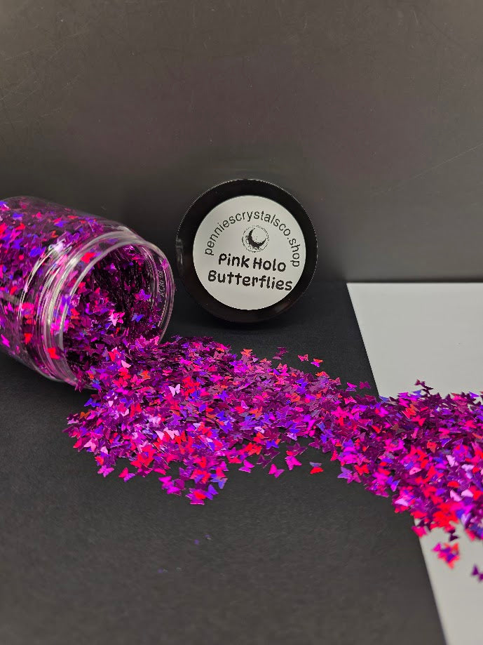 Holographic Magenta Butterfly Shaped Glitter