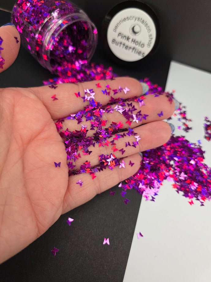 Holographic Magenta Butterfly Shaped Glitter