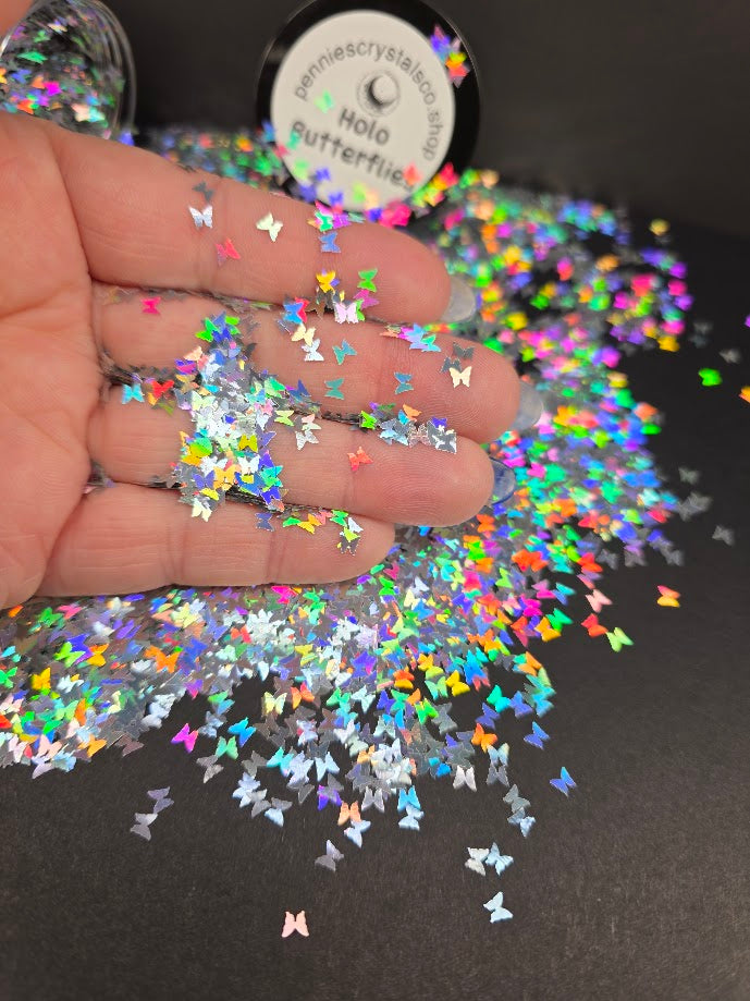 Holographic Silver Butterfly Shaped Glitter