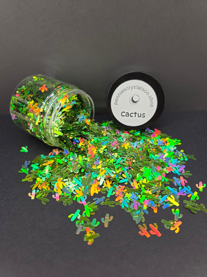 Holographic Green Cactus Shaped Glitter