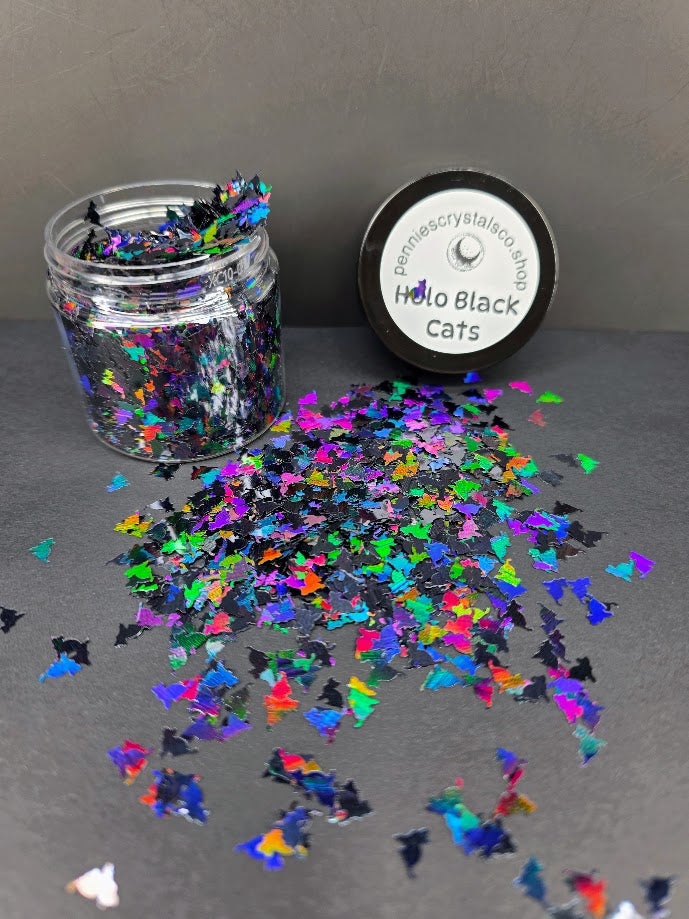 Black Cat Shaped Glitter - Holographic