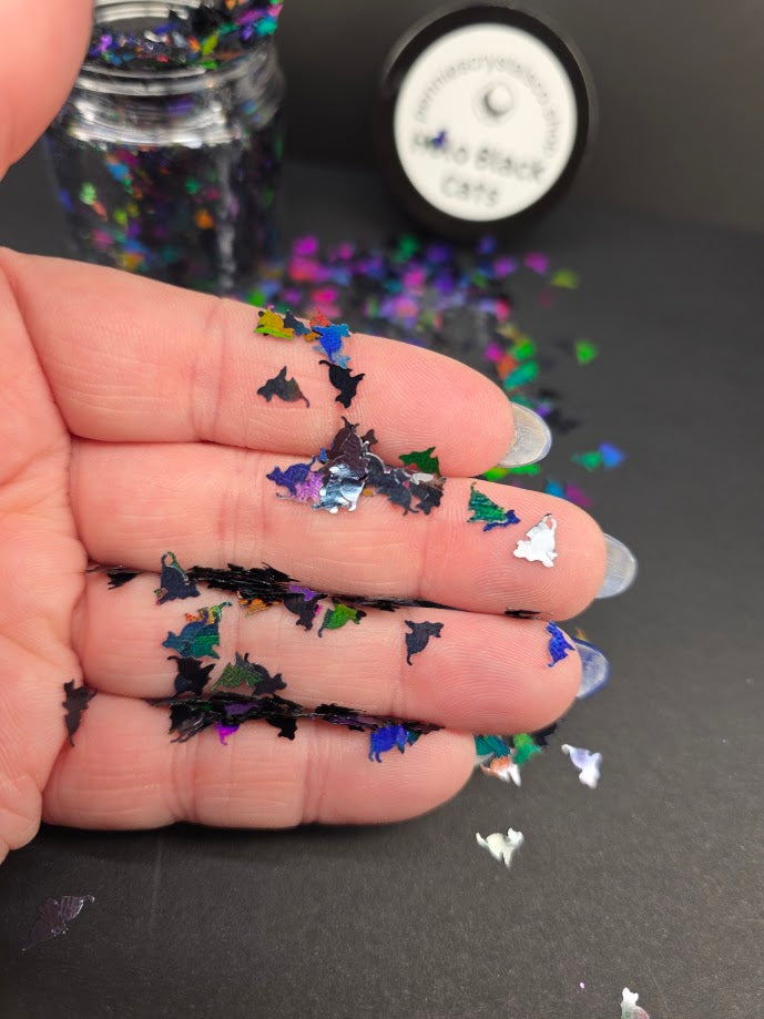 Black Cat Shaped Glitter - Holographic