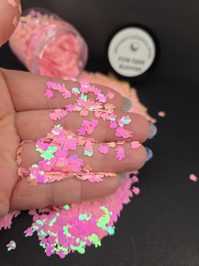 Pink Opal Bunny Heads Shaped Glitter