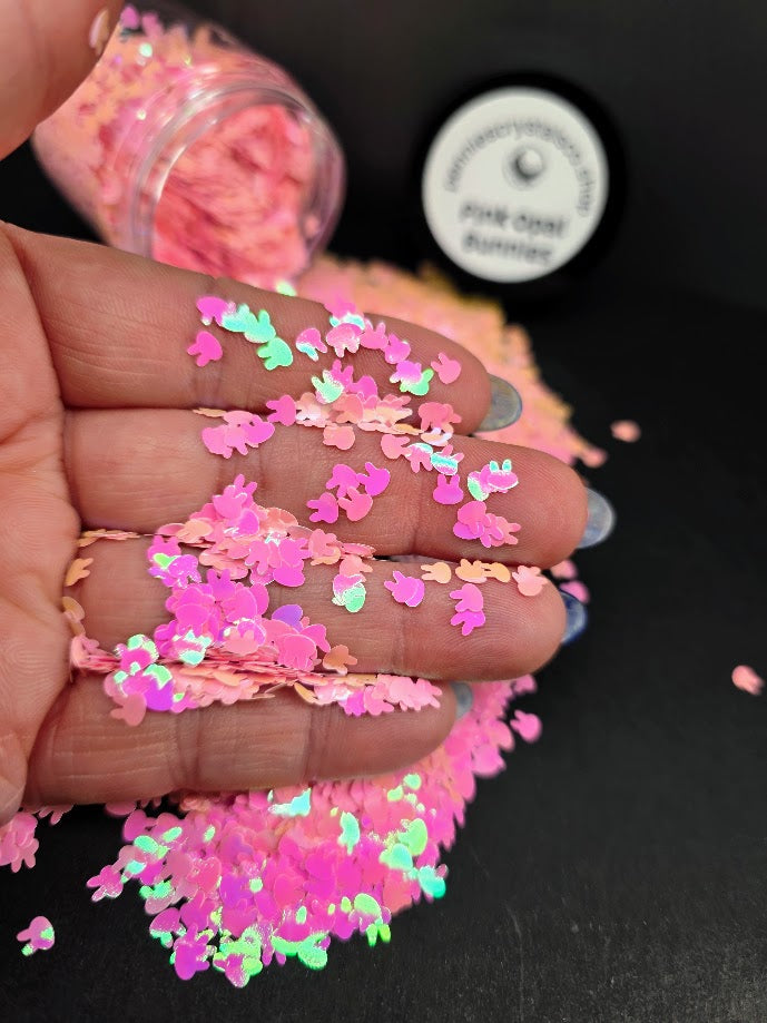 Pink Opal Bunny Heads Shaped Glitter