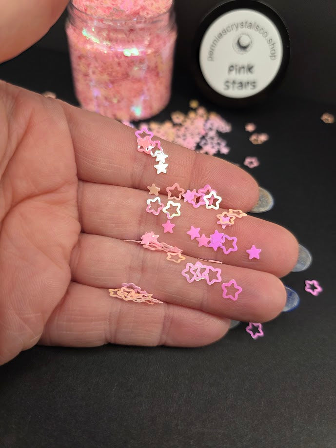 Pink Hollow Stars Shaped Glitter