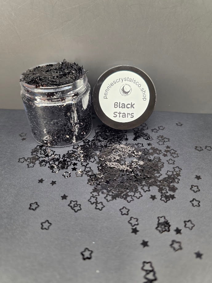 Black Hollow Stars Shaped Glitter