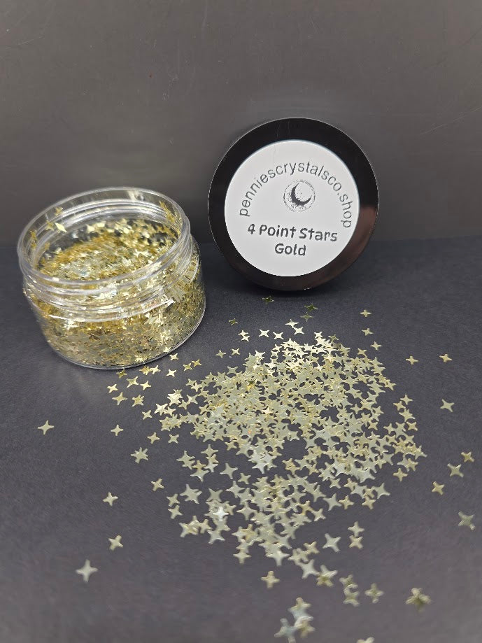 Gold 4 Point Stars Shaped Glitter