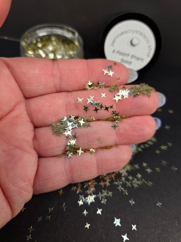Gold 4 Point Stars Shaped Glitter