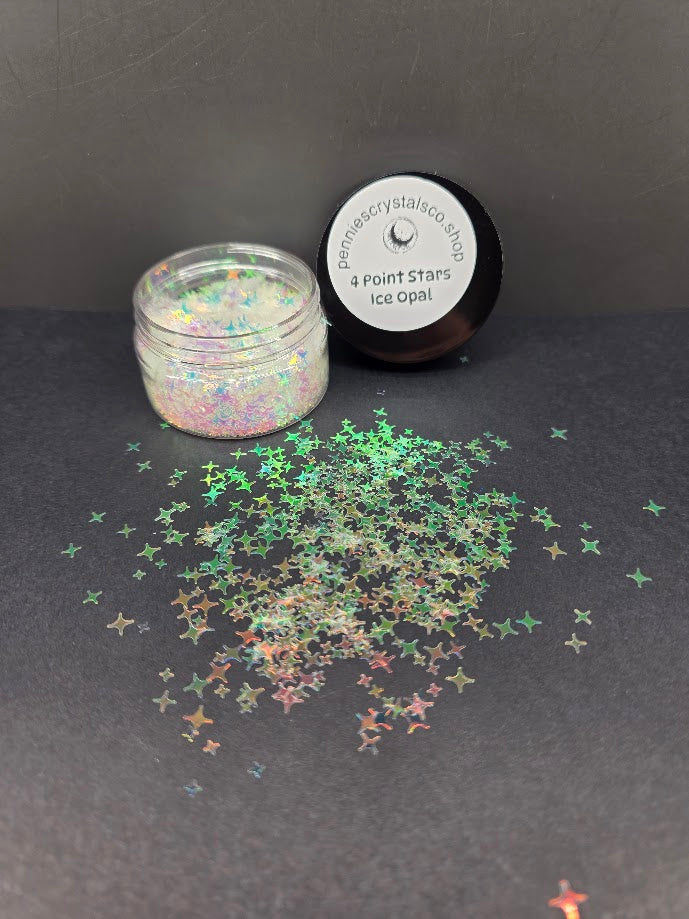 Ice Opal 4 Point Stars Shaped Glitter -  Iridescent