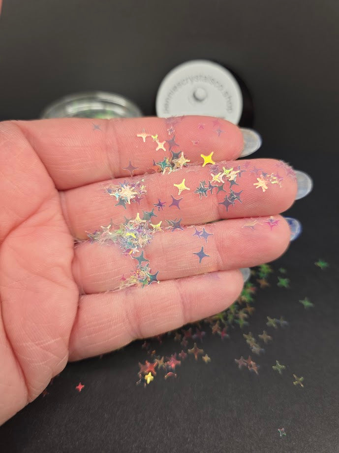 Ice Opal 4 Point Stars Shaped Glitter -  Iridescent
