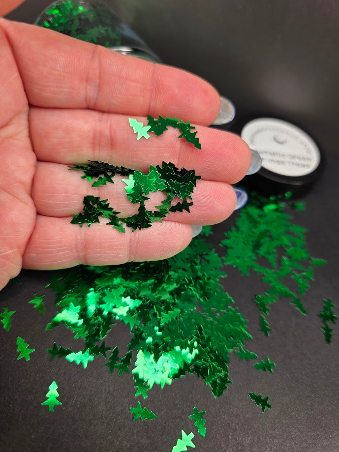 Metallic Green Christmas Tree Shaped Glitter