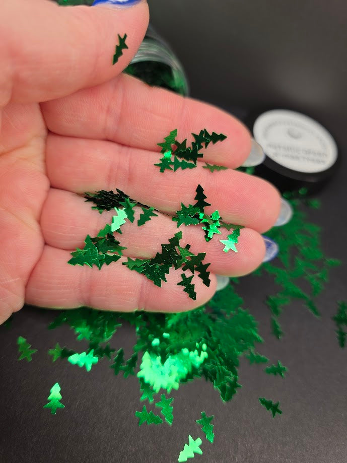 Metallic Green Christmas Tree Shaped Glitter