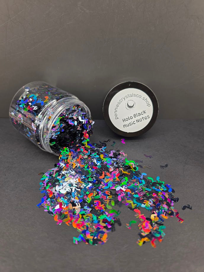 Black Music Notes Shaped Glitter - Holographic