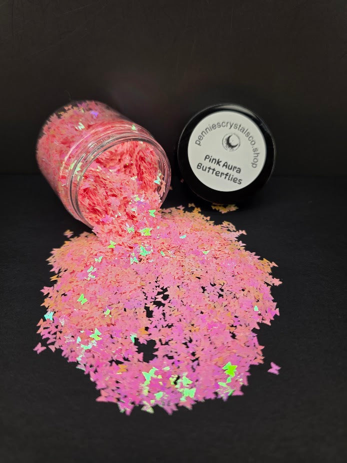 Pink Aura Butterfly Shaped Glitter - Iridescent
