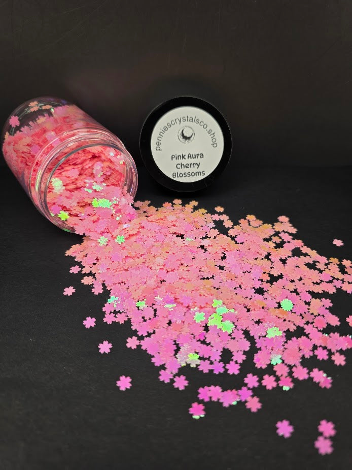 Pink Aura Cherry Blossoms Shaped Glitter