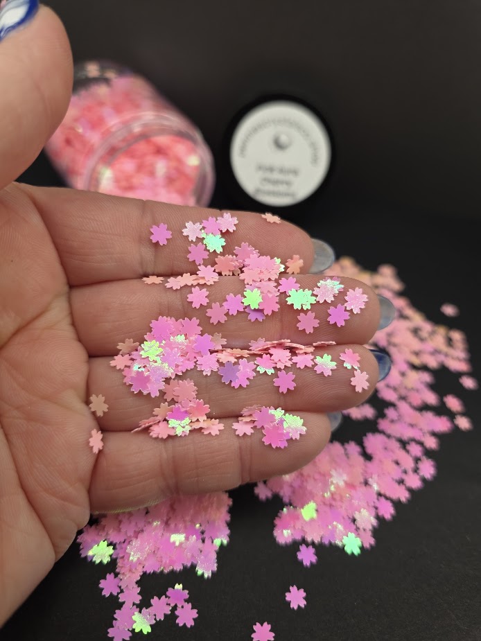 Pink Aura Cherry Blossoms Shaped Glitter