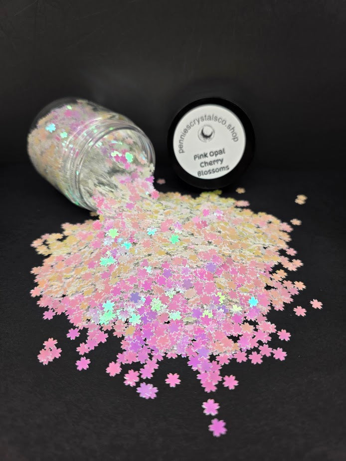 Pink Opal Cherry Blossoms Shaped Glitter