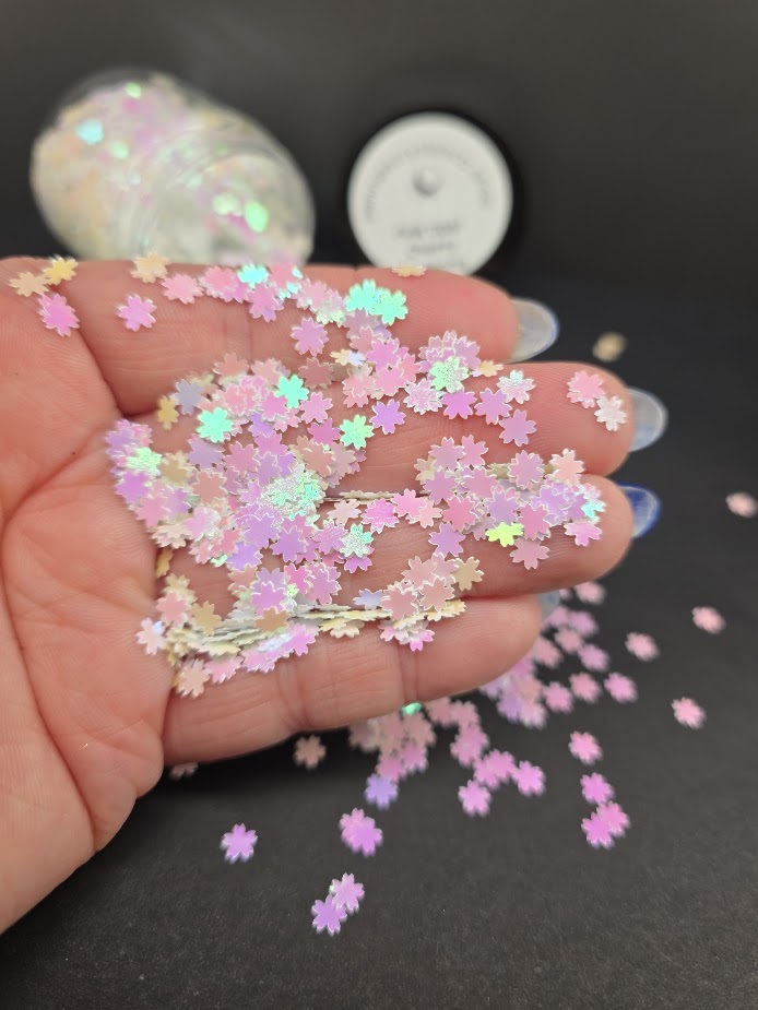 Pink Opal Cherry Blossoms Shaped Glitter