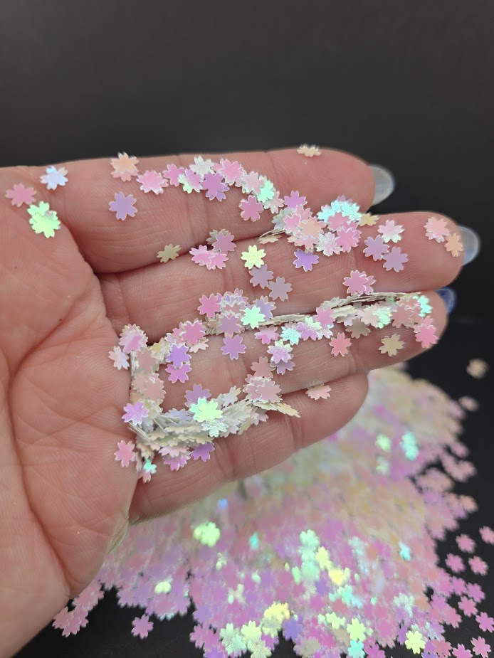 Pink Opal Cherry Blossoms Shaped Glitter