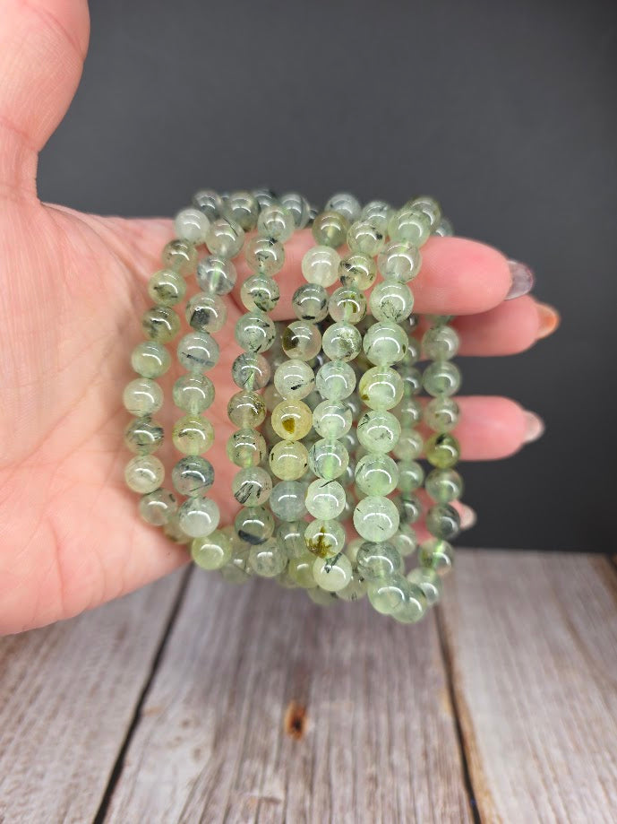 Natural Prehnite with Epidote 8mm Stretch Bracelet