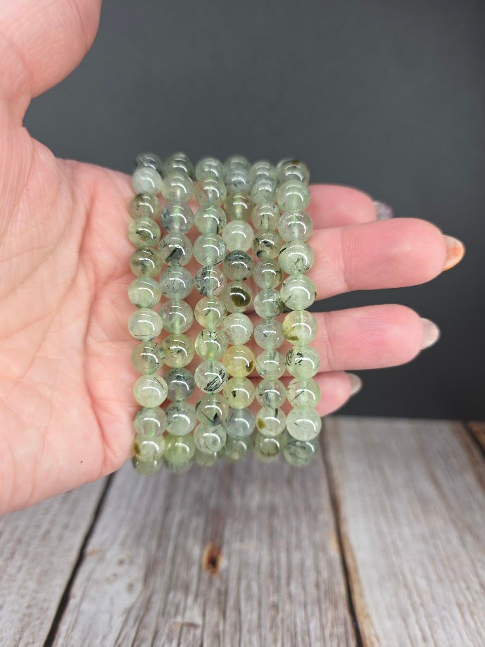 Natural Prehnite with Epidote 8mm Stretch Bracelet