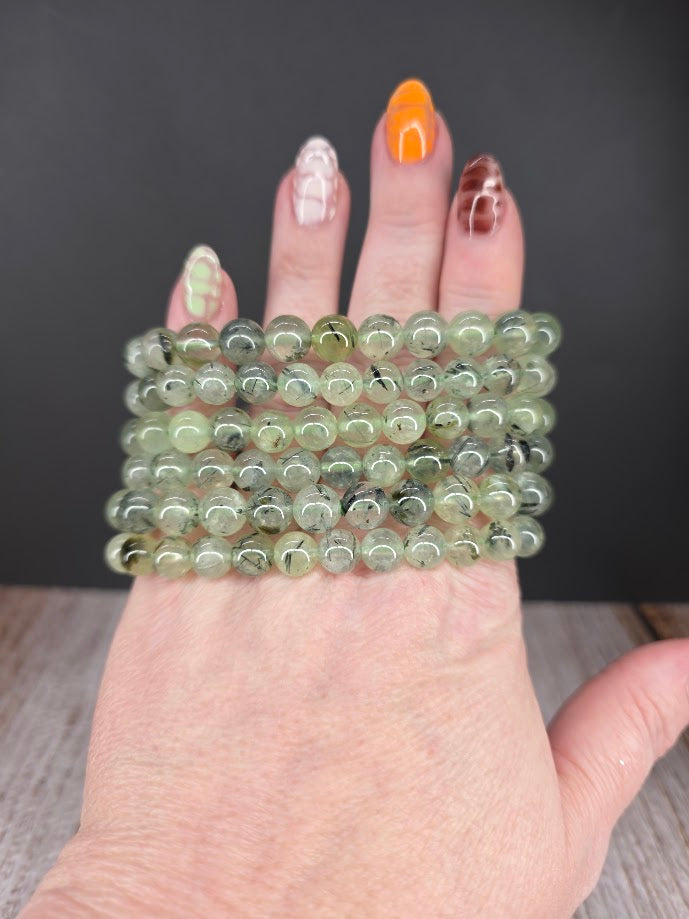 Natural Prehnite with Epidote 8mm Stretch Bracelet