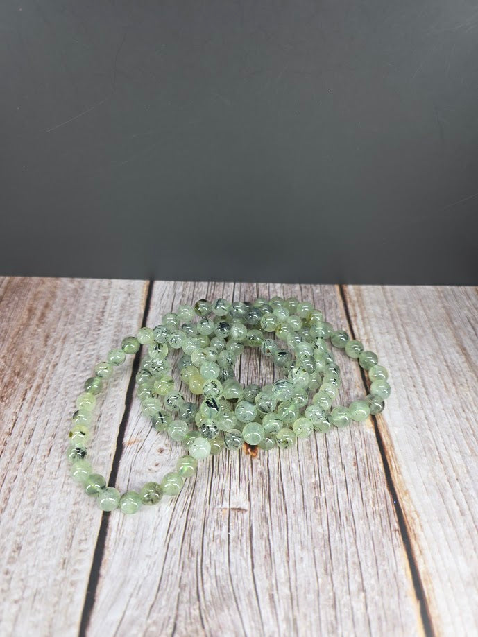 Natural Prehnite with Epidote 8mm Stretch Bracelet