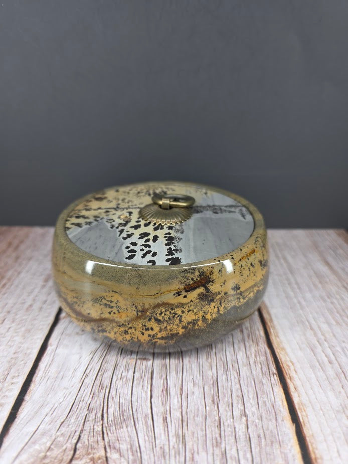 Natural Picture Jasper Bowl with Lid
