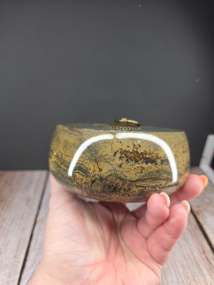 Natural Picture Jasper Bowl with Lid