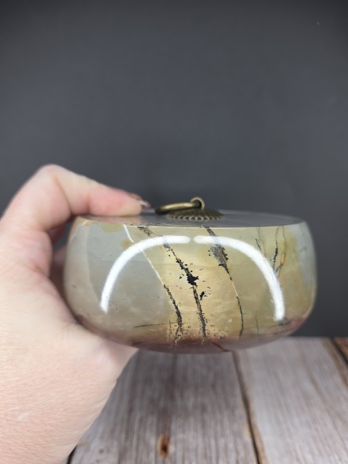 Natural Picture Jasper Bowl with Lid