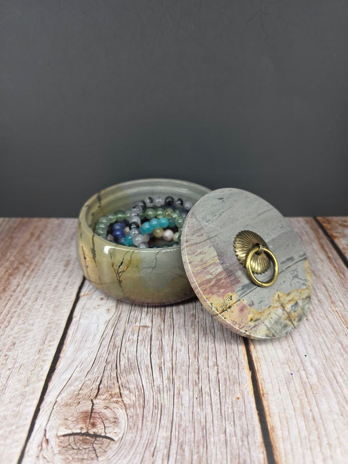 Natural Picture Jasper Bowl with Lid