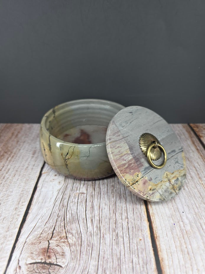 Natural Picture Jasper Bowl with Lid
