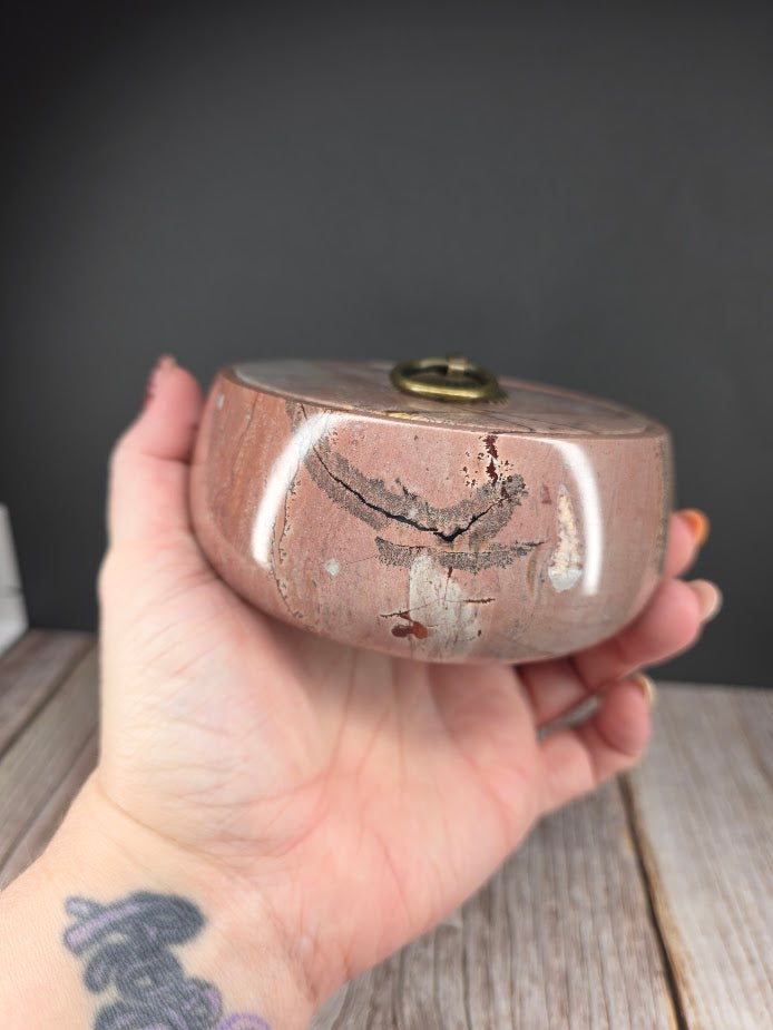 Natural Picture Jasper Bowl with Lid